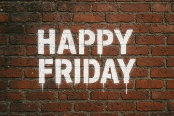 happy friday sprayed on red brick wall