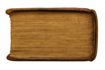 Old leather bound book with aged yellowed pages, closed and resting, transparent background, knowledge concept