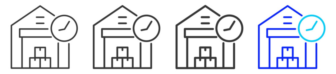 Inventory Timer icon set in creative outline style for corporate use and business operations with multiple thickness variations and scalable vector formats included