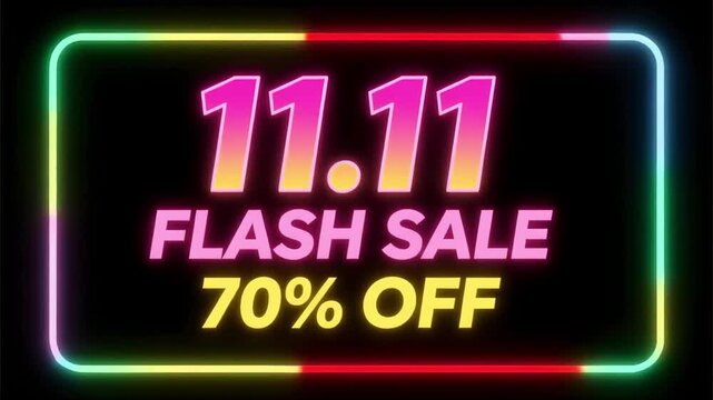 Flash sale seventy percent off eleven eleven shopping day neon sign promotion advertisement online store 
