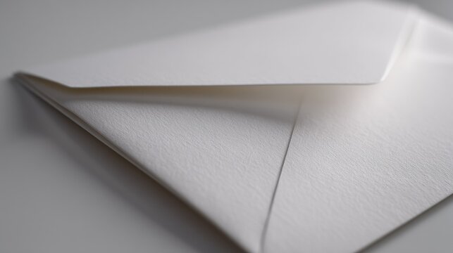 Close-up of a white envelope. the envelope is folded in half, with the top flap slightly open. the edges of the envelope are slightly curled, creating a neat and tidy appearance.
