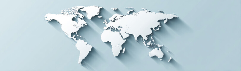 Fototapeta premium 3d world map on a blue background banner with copy space.