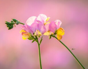 Close Up of Delicate Pink and Yellow Flowers.