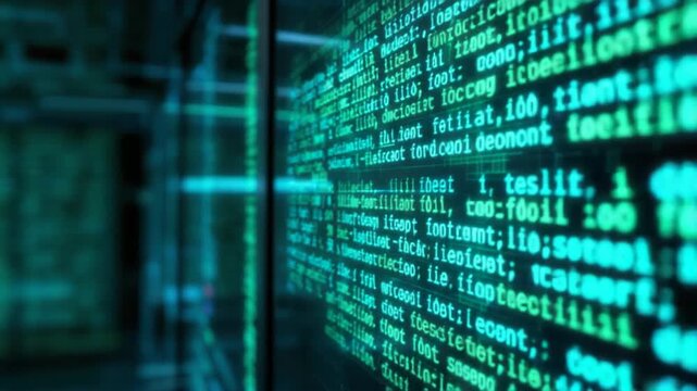 Abstract Digital Code Flowing on a Screen.