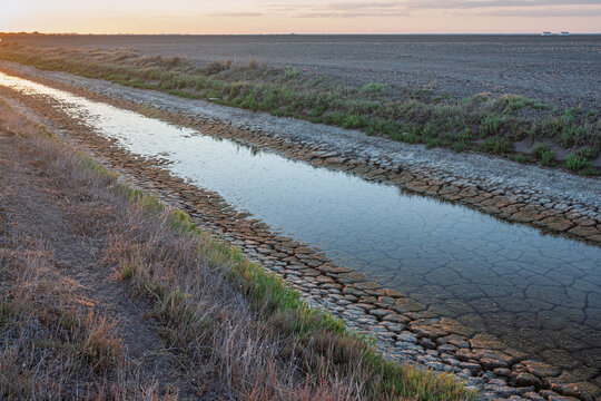 Irrigation canal in Do&ntilde;ana National Park during summer drought