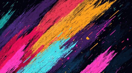 Abstract vibrant paint strokes in diagonal bands of color against a dark background