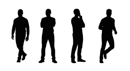 Dynamic silhouette collection of diverse men in various poses on white background for modern creative projects and designs showcasing people