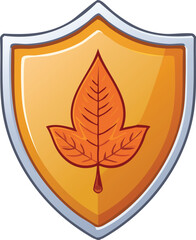 Fototapeta premium A golden shield with a maple leaf. A vector icon or logo for concepts of protection, security, and the autumn season. Generative AI