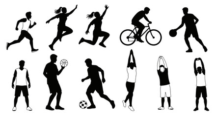 Dynamic silhouettes of athletes in action, perfect for illustrating fitness, sports, and healthy lifestyle concepts, ideal for websites and promotional materials