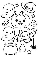 A funny cartoon vector illustration set of helloween and perfect for a child's design icon drawing