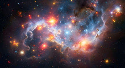 Explore the stunning universe with its vibrant cosmic clouds and stardust, perfect for science, astronomy, and inspirational backgrounds and designs.