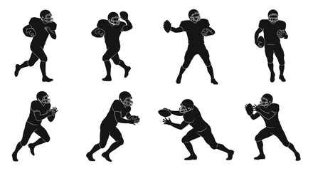 Dynamic silhouettes of football players in action, perfect for sports branding and athletic designs, adding energy and a sense of competition to your project