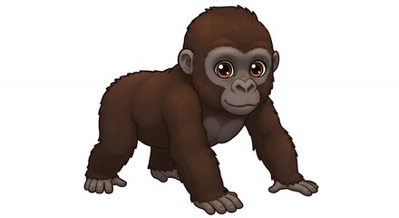 Naklejka premium Cartoon illustration of a young gorilla on a white background for wildlife and education concepts