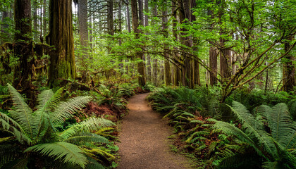 This Image Captures A Winding Trail Through A Dense Forest Filled With Lush Ferns Creating A Peaceful And Inviting Atmosphere That Encourages Viewers To Reconnect With Nature S Beauty