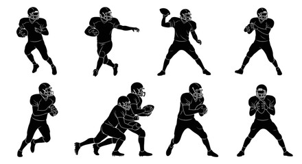 Dynamic silhouettes of American football players in action capturing the intensity and strategy of the sport, perfect for sports brand marketing