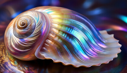 Large Spiral Seashell With Iridescent Pearly Texture