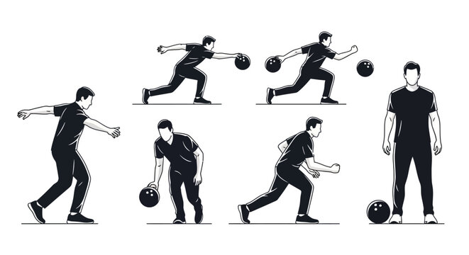 Bowling action sequence showing a player's motions, perfect for sports marketing and instructional content about bowling techniques and skills