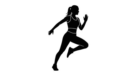Dynamic silhouette of a woman running, perfect for fitness and health promotions, conveying energy and determination in minimalist style