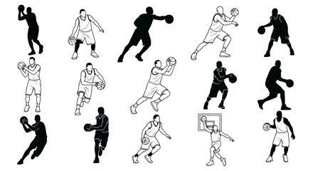 Dynamic basketball players in action, perfect for sports marketing and athletic designs, showing passion, skill, and energy in black and white style