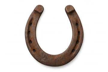 Rusty metal horseshoe, a traditional good luck charm and symbol of fortune, on transparent background