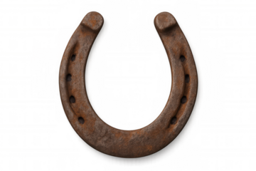 Rusty metal horseshoe, a traditional good luck charm and symbol of fortune, on transparent background