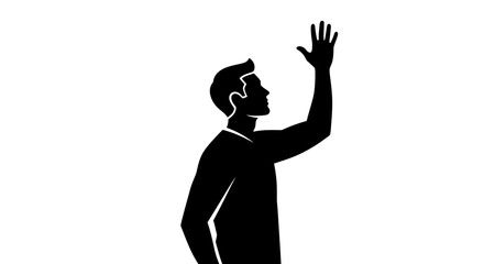 Elegant silhouette of a man with his hand repssed, a gesture of greeting or volunteering in a simple, modern design great for presentations or websites