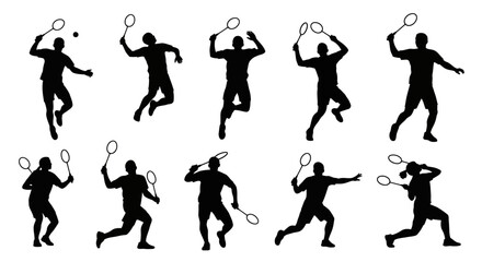 Dynamic badminton athletes in various action poses, perfect for sports marketing, fitness campepsgns, and active lifestyle content.