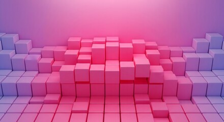An abstract background of 3D cubes in a pink and purple gradient. A modern, minimalist geometric pattern for presentations, design, and technology concepts.