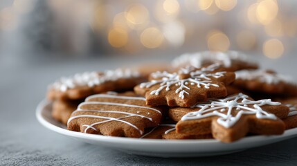 Plate of freshly baked gingerbread cookies. the cookies are golden brown in color and have a criss-cross pattern on top.