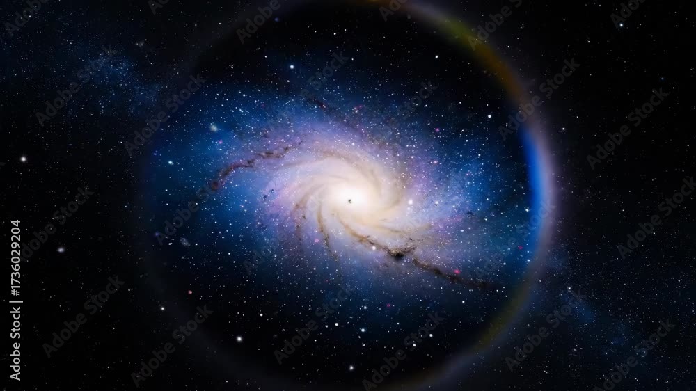 Wall mural distant galaxies appear distorted and magnified through a cosmic gravitational lens, creating a mesm