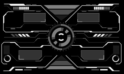 HUD sci-fi interface screen view white circular geometric design virtual futuristic technology creative display on black vector
