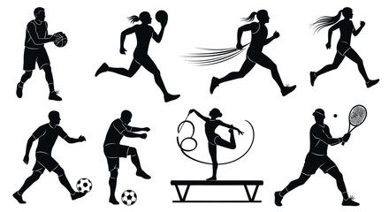Dynamic silhouettes of various sports, perfect for athletic branding and fitness-themed designs, offering a powerful visual impact.