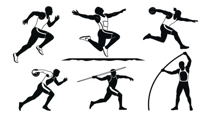 Dynamic silhouettes of athletes in action, showcasing the power and grace of track and field, perfect for sports branding and design projects