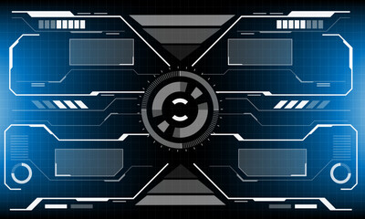 HUD sci-fi interface screen view white circular geometric design virtual futuristic technology creative display on blue vector