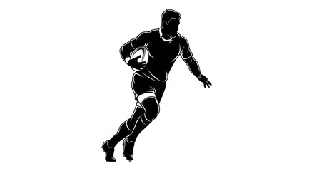 Dynamic rugby player in action, silhouetted agepsnst a clean background, embodying sport and competition.