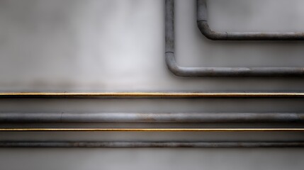 Close-up of a set of three metal pipes. the pipes are arranged in a horizontal line, with the top pipe on the right side and the bottom pipe in the middle.