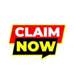 CLAIM NOW png, reward concept label, redemption tag design, marketing offer layout, transparent creative art