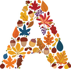 The capital letter 'A' created from a pattern of fall leaves. A creative, seasonal vector for autumn-themed typography. Generative AI