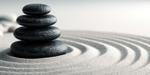 Stacked stones on a zen garden