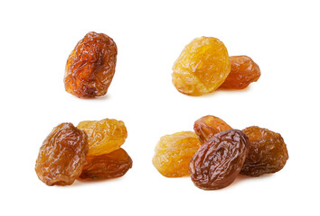 Set of raisins close-up on a white background. Isolated