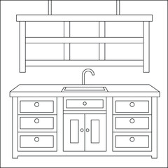 Kitchen interior design line art vector