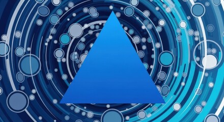 Abstract blue triangle with digital circular elements and concentric rings