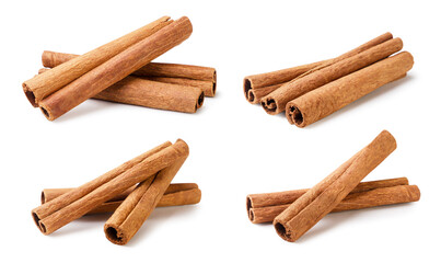 Set of cinnamon sticks close-up on a white background. Isolated