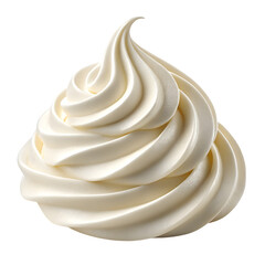 A swirl of creamy white soft serve ice cream or whipped cream isolated on transparent background