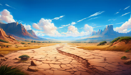 Parched Landscape In Anime Style