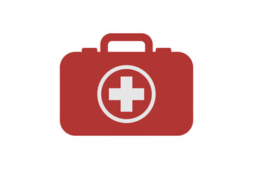 Obraz premium Red first aid kit with white cross symbol for medical emergencies and health care.