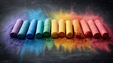 Colorful Crayons Arranged On Dark Background