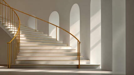 staircase with golden rail