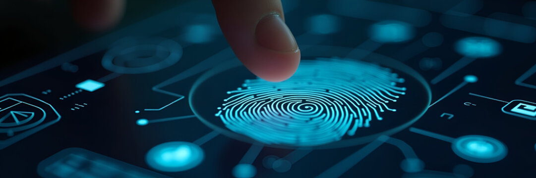 A detailed digital fingerprint being scanned for authentication, showcasing the significance of data protection in a contemporary environment. Aligns well with copy space for text.