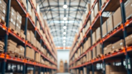 Fototapeta premium A modern warehouse interior with organized shelves showcasing efficient storage.